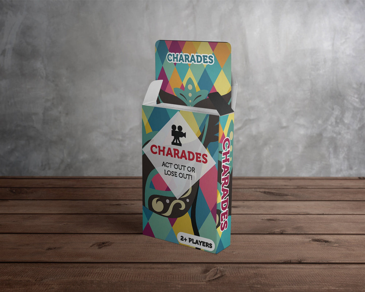 Charades 50 Cards with 200 Playful Prompts (Charades for Adults/Family, Portable Camping, Christmas Game and Holiday Games)