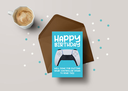 Happy Birthday Playstation 5 PS5 Controller Down! - Funny Gamer Birthday Greeting Card - GC19