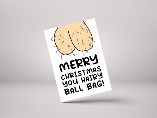 Merry Christmas You Hairy Ballbag! - Funny Personalised Sibling Christmas Greeting Card - GCXM16