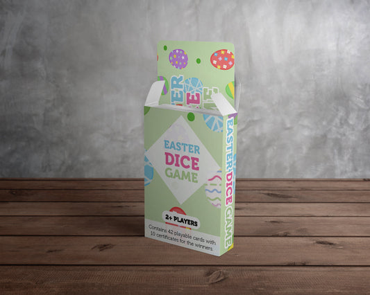 Easter Dice Game - 42 Game Cards + 10 Certificates (Game for Adults/Family, Easter Card Game and Holiday Games)