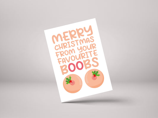 Merry Christmas From Your Favourite Boobs! - Funny Boyfriend Personalised Christmas Greeting Card - GCXM15